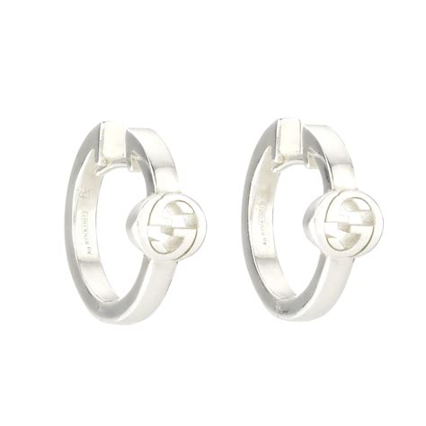 gucci trademark sterling silver heart stud earrings|Gucci interlocking g hoop earrings.